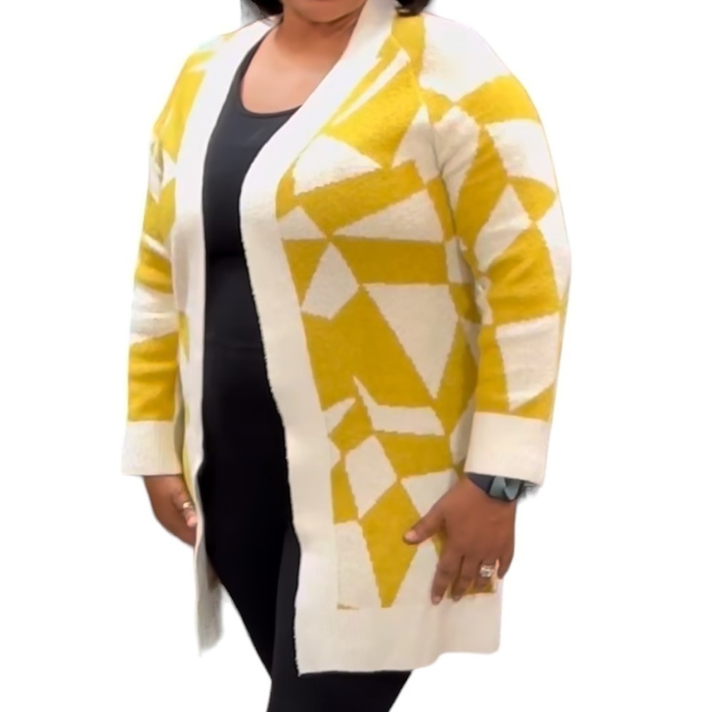 Ava & Viv Geometric Open Front Plus‎ Size Duster Cardigan Nwot